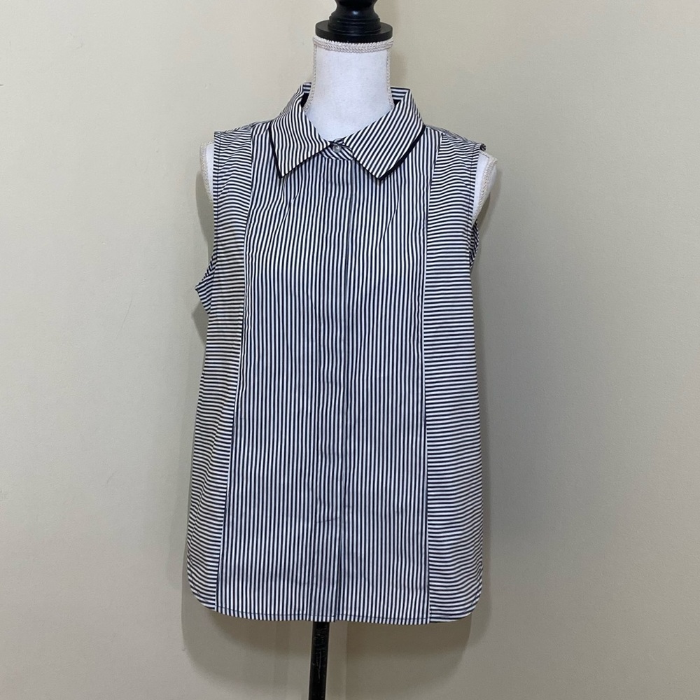 NWOT Calvin Klein Striped Sleeveless Blouse Women’s Large Black White
